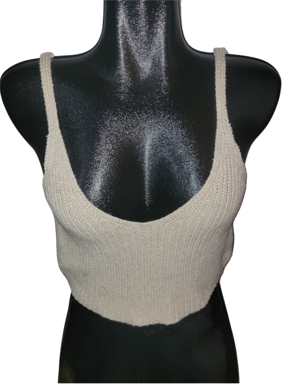 BP Nordstrom Cream Ribbed Knit Scoop Neck Cropped Tank Top Size M